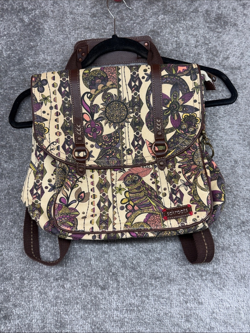 Sakroots Artist Circle Spirit Desert Convertible Backpack Owl Charm Boho Bag